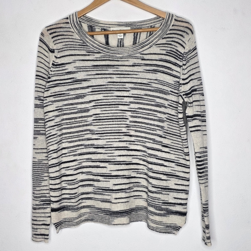 White + Warren Beige Black Striped 100% Cashmere Sweater Women's Small S